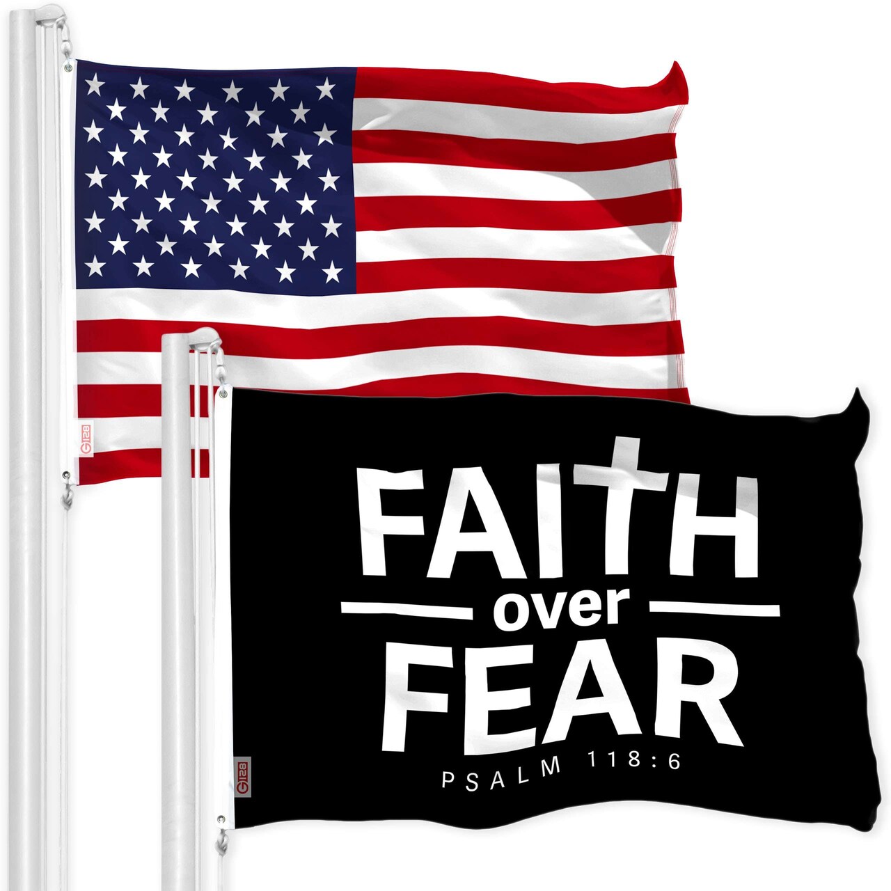 G128 Combo Pack: American USA Flag 3x5 Ft & Faith over Fear Flag 3x5 Ft | Both LiteWeave Pro Series Printed 150D Polyester, Brass Grommets
